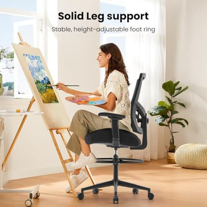 500lbs Drafting Chair,Big and Tall Office Chair for Standing Desk with Wide Seat,2D Adjustable Lumbar Support,Ergonomic Office Chair with Footrest for Home,Drawing or Counter Height Use