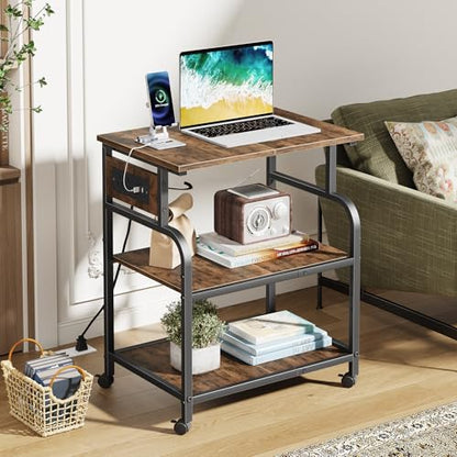 YAOHUOO 3 Tier Large Printer Stand with Power Outlet/Adjustable Shelf - color: Rustic Brown, size: 22"×15"