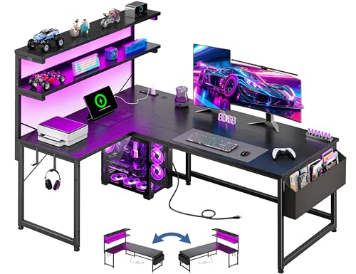 DurayLoly 53" L Shaped Gaming Desk with No Side Bar Shelf for Small Space | Side-Bar-Free Open Side;Unobstructed Side Space,Tight Printer Placement Beside Desk, Maximizes Room Corner Storage Area,Black - color: Black, size: 53Inch
