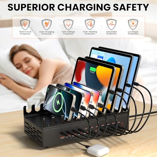300W USB Charging Station for Multiple Devices - 22 Ports Desktop Multi Fast Charger Station with Device Organizer Stand & Multi Protection, USΒ Power Strip Suitable for Home Office School Studio