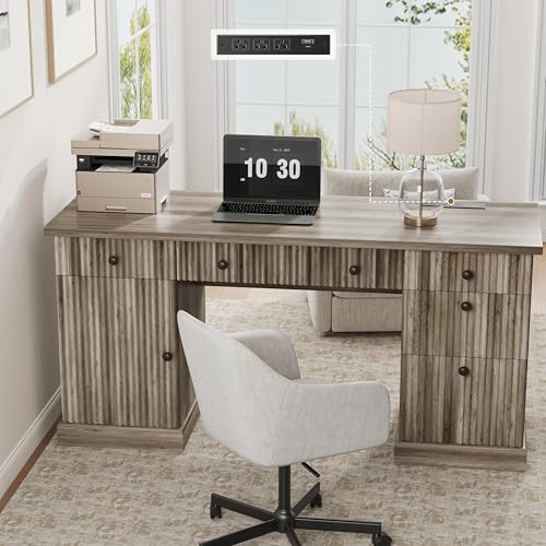 Garvee 60" Office Desk with Storage & Drawers for Home Office, Grey - color: Grey, size: 21.6"D x 60"W x 30"H