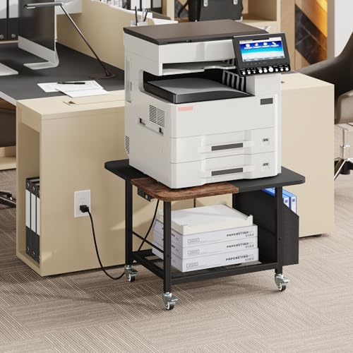 YAOHUOO 23.6" Large Printer Stand with Power Outlet,3D Printer Table - color: Rustic Brown
