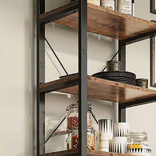 IRONCK Bookshelf, 5-Tier Industrial Ladder 110 lb per Shelf, Vintage Brown