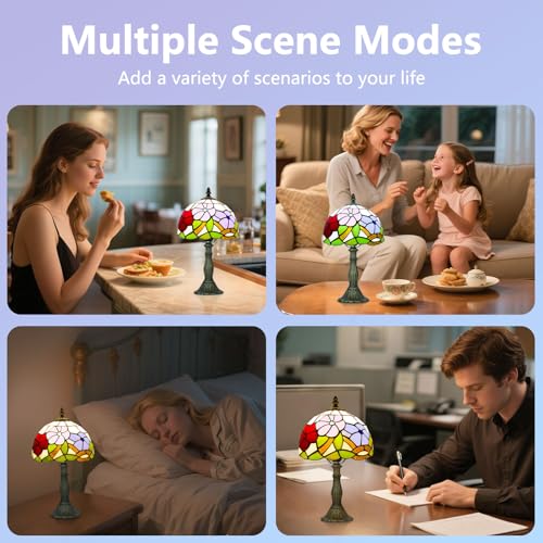 8 Inch Small Tiffany Style Table Lamp with Remote Control, Three Flowers - color: Three Flowers