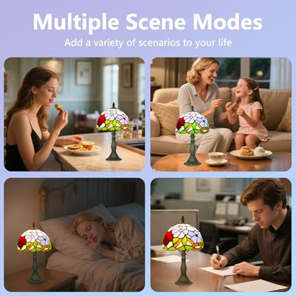 8 Inch Small Tiffany Style Table Lamp with Remote Control, Three Flowers - color: Three Flowers