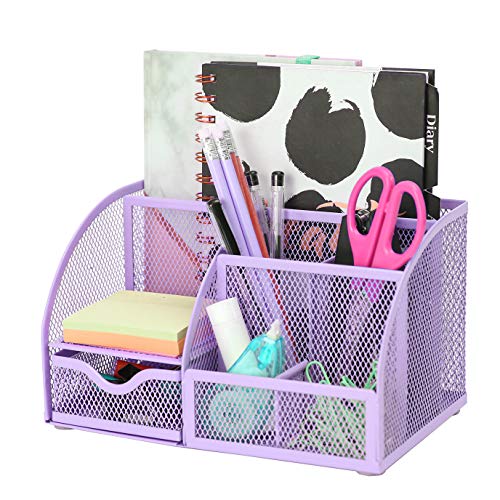 Exerz Metal Mesh Desk Organizer 7 Compartments with Drawer Light Purple - color: Light Purple