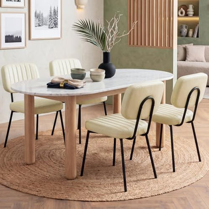 OLIXIS Dining Chairs Set of 4, Upholstered Kitchen Chairs, Beige White | Faux Leather Comfortable Cushion Seat, Metal Legs with Backrest, Mid-Century Modern, Easy Assembly, Dining Room Home - color: Beige White, size: 4 PCS