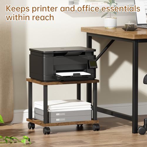 Asgolion Printer Table, 2-Tier Under Desk Printer Stand, Printer Cart - color: Rustic Brown, size: Small without Charger
