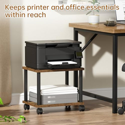 Asgolion Printer Table, 2-Tier Under Desk Printer Stand, Printer Cart - color: Rustic Brown, size: Small without Charger