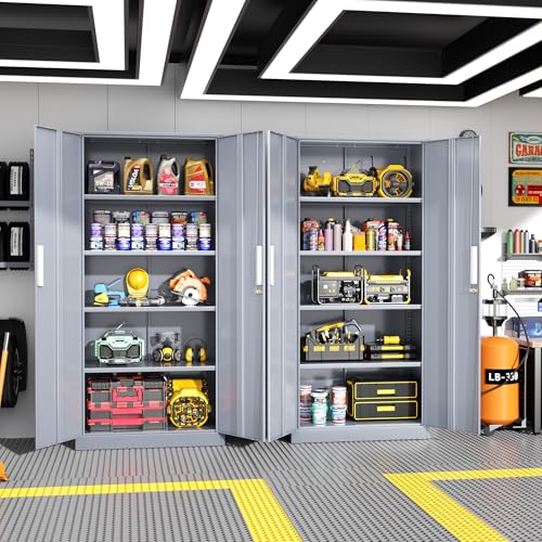 Greenvelly Metal Storage Cabinet, Locking Steel Cabinet with 2 Doors and 4 Adjustable Shelves, 71" Utility Metal Filing Organization with Lock for Home Office, Garage, Classroom (Dark Gray) - color: Dark Gray, size: 71" Storage Cabinet