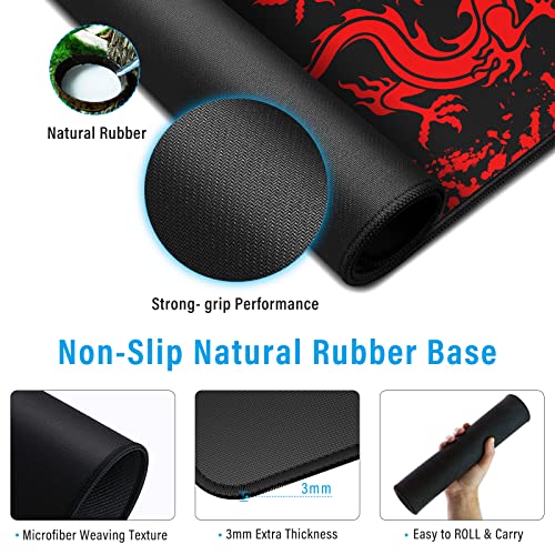 JIALONG Gaming Mouse Pad Large Size 35.4x15.7 inches Extended Desk Mousepad with Personalized Design for Laptop, Computer PC - Red Dragon - color: Dragon