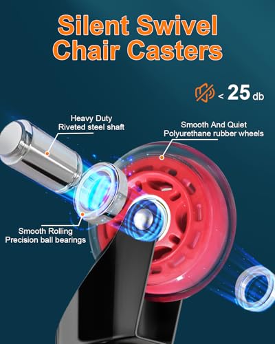 RidRed Gaming Chair Wheels - Heavy-Duty Office Chair Wheels - Replacement Rubber Casters- Universal Fit 3 Inch Chair Casters, Noise Free, Fits 98% Chair, for All Floor (Red) - color: Red