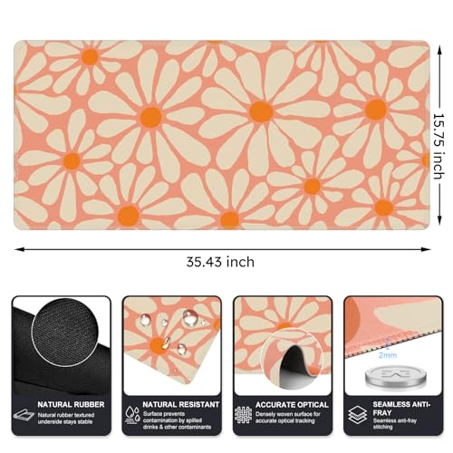 iCasso Desk Mat,Desk Matt for Desktop,Cute Desk Pad Mat, Orange Floral - color: A-Orange Daisy