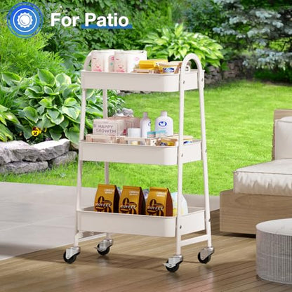OLIXIS Metal 3 Tiers Rolling Storage Utility Cart with Lockable Wheels - color: White, size: 3-Tiered 17 inches