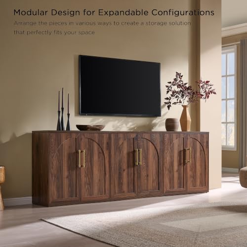 ACCOHOHO Arched Door Sideboard Buffet Cabinet Set of 3, Brown | Modular, Multi-Compartment Storage, Adjustable Shelf, Soft Close Hinges, Freestanding, for Dining Room, Living Room - color: Brown