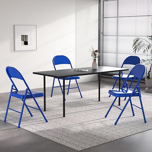 VECELO Metal Folding Chairs 4 Pack, Double Hinged Steel Frame Easy Foldable&Stackable for Office Kitchen Dinning Wedding Patio and Garden - color: Blue