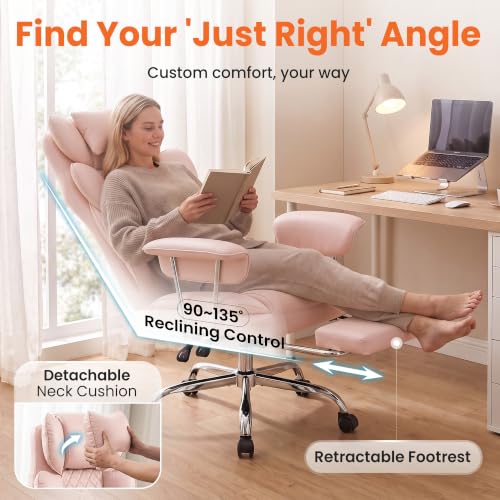 NEO CHAIR Big & Tall Leather Office Chair, High Back, Lumbar Support, Pink | Gaming Chair for Adults and Computer Use, Reclining Office Chair with Foot Rest, Massage, Comfy Design and Heavy Duty Support - color: Pink