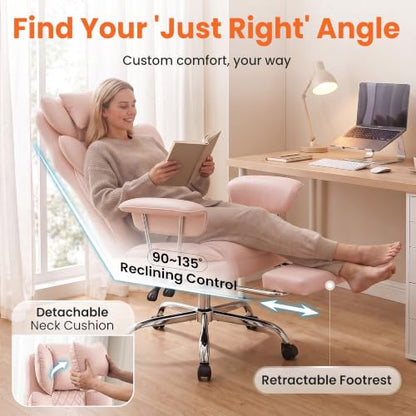 NEO CHAIR Big & Tall Leather Office Chair, High Back, Lumbar Support, Pink | Gaming Chair for Adults and Computer Use, Reclining Office Chair with Foot Rest, Massage, Comfy Design and Heavy Duty Support - color: Pink