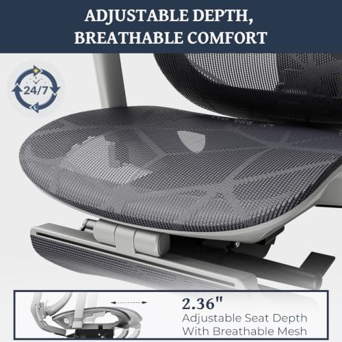 Lumbar Support Office Chair - 330lb Big & Tall Ergonomic Office Chair with Dynamic Lumbar - Forward Tilt Seat - Adjustable Headrest & Arms - Breathable Mesh Office Chair for Home Office