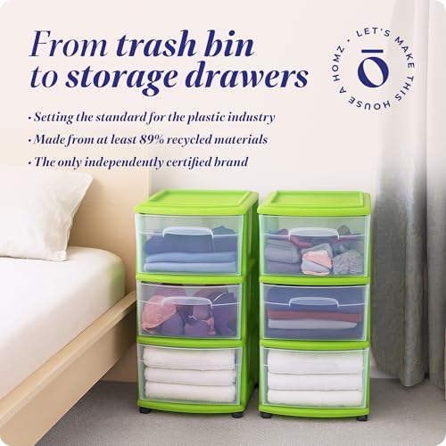 HOMZ Drawer Tower, 3-Tier Storage Cart with Removable Wheels, Lime, 2 Pack - color: Bold Lime, size: 2 Pack