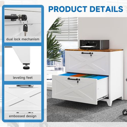 BYNSOE 2 Drawer Lateral File Cabinet Metal Filing Cabinet with Lock Office Home Steel Lateral File Cabinet for A4 Legal/Letter Size Lockable Wide Metal Cabinet,Assembly Required - color: White, size: 2 Drawers-2