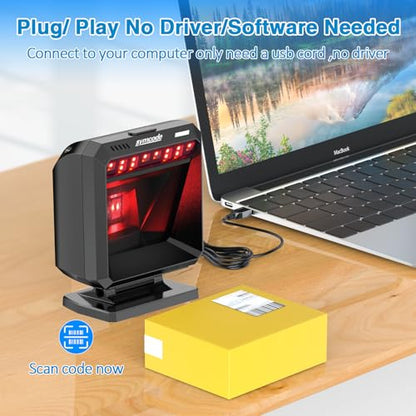Symcode Automatic Omnidirectional Desktop 2D QR Barcode Scanner, Hands-Free USB Wired Barcode Reader, 1D 2D Bar Code Image Sensing for Warehouse, Supermarket, Retail Store, Bookstore