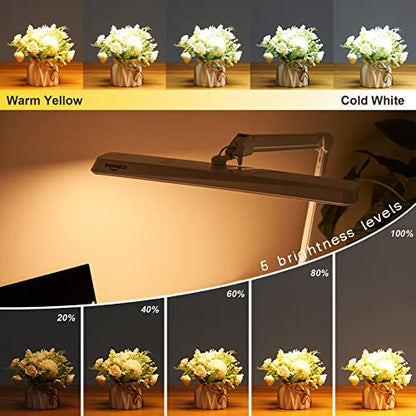 LED Architect Desk Lamp with Clamp, 30W 2500LM, White 30CCT | 324 LEDs deliver flicker-free lighting with 5 color modes, 5 brightness levels, and reinforced dual metal arms - color: White