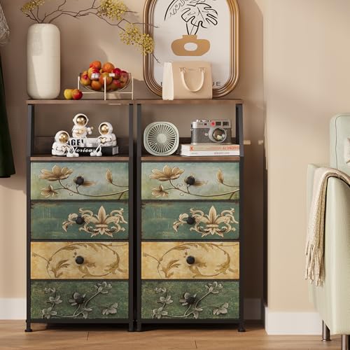 Tohomeor Dresser with Fabric Drawers Nightstand with 2 Tier Shelf Storage Tower for Bedroom Hallway Entryway Closet Organizer Sofa Beside Table Furniture (Multi, 4 Drawers) - size: 15.7"D x 11.8"W x 33.2"H (4 Drawers)