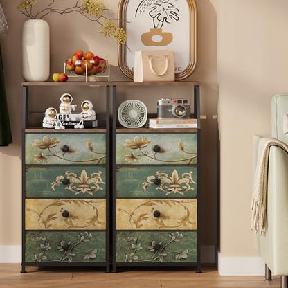Tohomeor Dresser with Fabric Drawers Nightstand with 2 Tier Shelf Storage Tower for Bedroom Hallway Entryway Closet Organizer Sofa Beside Table Furniture (Multi, 4 Drawers) - size: 15.7"D x 11.8"W x 33.2"H (4 Drawers)