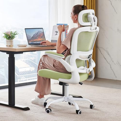 TRALT Office Chair Ergonomic Desk Chair - Gaming Chair with Lumbar Support | 330 LBS Home Office Desk Chairs with Headrest, Reading Chair with Flip-up Armrests, Comfortable Computer Chairs (1, Green) - color: Green