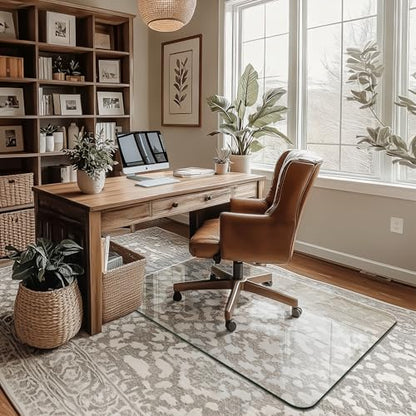 Office Chair Mat for Carpet & Hardwood, Upgraded 29" x 42" Dual Use Tempered Glass Chair Mat for Chair and Footrest Under Desk - size: 29"x42"