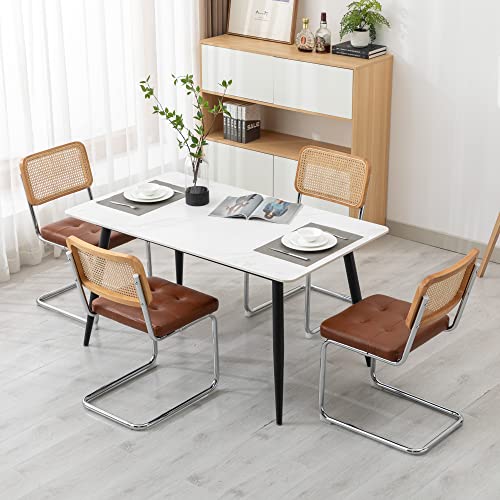 KCC Modern Dining Chairs Set of 2, Faux Leather Rattan Chair,Brown | Mid Century Kitchen Side Chairs with Metal Legs and Upholstered Seat for Dining Room,Living Room,Bedroom - color: Brown, size: Set of 2
