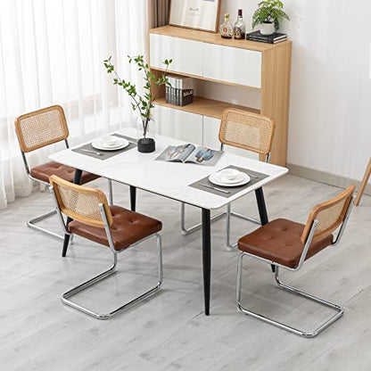 KCC Modern Dining Chairs Set of 2, Faux Leather Rattan Chair,Brown | Mid Century Kitchen Side Chairs with Metal Legs and Upholstered Seat for Dining Room,Living Room,Bedroom - color: Brown, size: Set of 2