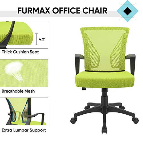 Furmax Office Chair Ergonomic Computer Desk Mesh Chair Mid Back Swivel Lumbar Support with Armrest (1, Cyan) - color: Cyan