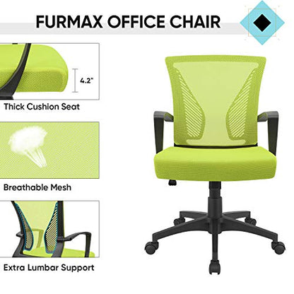 Furmax Office Chair Ergonomic Computer Desk Mesh Chair Mid Back Swivel Lumbar Support with Armrest (1, Cyan) - color: Cyan