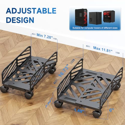 Suptek Computer Tower Stand,7.28 to 11.81 inch Wide Adjustable CPU Steel Rolling Stand,Under Desk or Floor Mobile CPU Stand Holder with Locking Caster Wheels,Gaming PC Holder, Black - style: PC Floor Mount