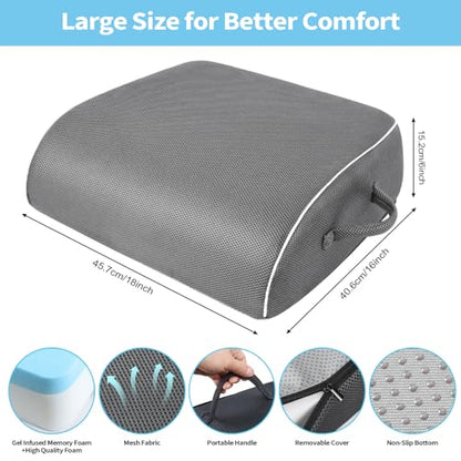 Thick Chair Cushions, Office Booster Seat Cushion to Tailbone Pain Relief, Non Slip Memory Thick Foam Cushion with Carry Handle 6"-Grey - color: Grey, size: 18"x16"x6"