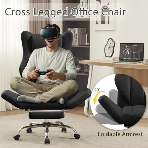 JOMEED Cross Legged Office Chair with Footrest,Flip Armrest,Black - color: Black