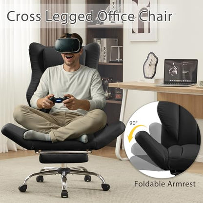 JOMEED Cross Legged Office Chair with Footrest,Flip Armrest,Black - color: Black