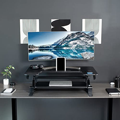 VIVO 36 inch Height Adjustable Stand Up Desk Converter, V Series, Quick Sit to Stand Tabletop Dual Monitor Riser Workstation, Black, DESK-V000V | Height Adjustable, Stand Up Desk Riser, Wide Keyboard Tray, Dual Monitor and Laptop Workstation, Black Frame,