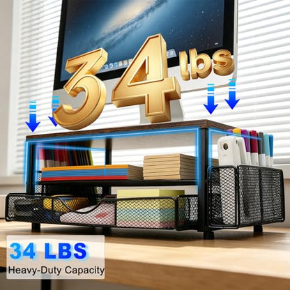 Office Desk Accessories, Monitor Riser Computer Stand, Storage Desk Shelf for Desktop Organizing