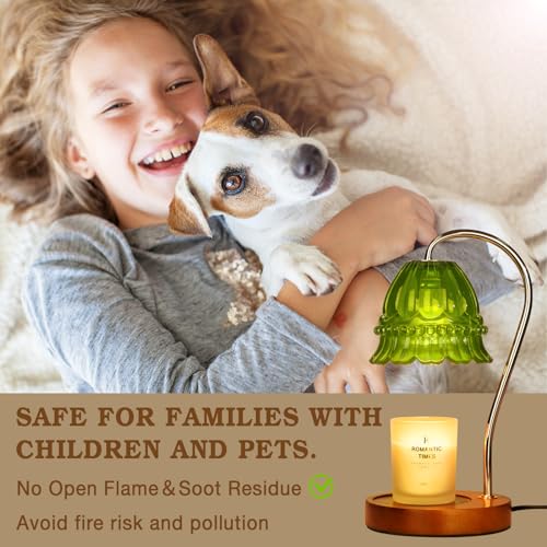 Funistree Flower Candle Warmer Lamp with Timer, Dimmable Candle Lamp Warmer, Christmas Birthday Gifts for Women Mom Her, Housewarming Home Decor, Lotus Wax Warmer for Yankee Candles - Green Flower - color: 09 Green Flower
