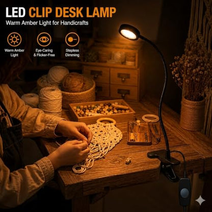 USB Clip-On Desk Lamp Eye Caring Dimmable Reading Light (Amber Light, 8W) | Dimmable, Inline Switch, 1M Timer, USB 5V Port, 1800K, 81inch Long Cable, Flexible Gooseneck， Metal Head and Clip - color: Amber Light