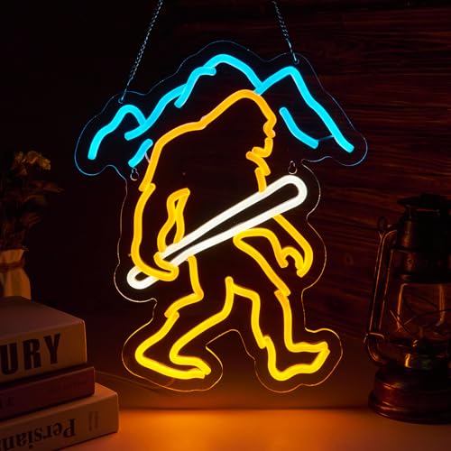 Bigfoot Neon Sign Sasquatch Neon Sign for wall decor Bedroom Game Room Wall Decor Gifts for Kids Children(15.6x12.6 Inch) - color: Yellow + Blue Bigfoot