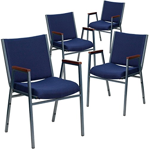 Flash Furniture Hercules Fabric Stack Chair with Arms, Navy Blue, 4-Pack - color: Navy Patterned Fabric, size: Set of 4