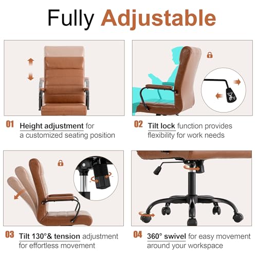 Office Desk Chair,Modern Leather Conference Room Chairs,High Back Home ofiice Chair,Adjustable Height Swivel Executive Computer Chair with Armrest and Padded Seat,Brown with Black Frame - color: Brown/Black Frame