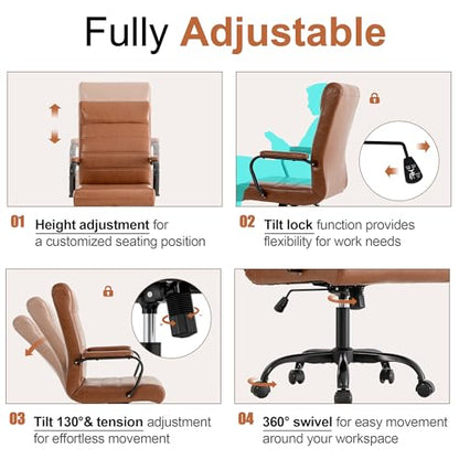 Office Desk Chair,Modern Leather Conference Room Chairs,High Back Home ofiice Chair,Adjustable Height Swivel Executive Computer Chair with Armrest and Padded Seat,Brown with Black Frame - color: Brown/Black Frame