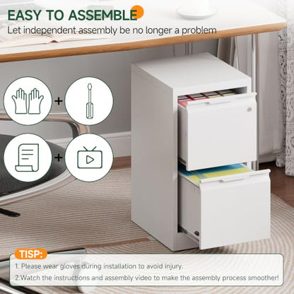 2 Drawer File Cabinet with Lock, Metal Vertical Small File Cabinet - color: White, size: 2 Drawer - Vertical