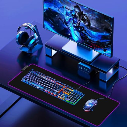 Gaming Mouse Pad, RGB Mousepad, Large Mouse Pad, Non-Slip Rubber Base, 800 * 300 * 4mm, 15 Light Modes, Waterproof Surface, for MacBook, Gaming, PC, Laptop - color: black+L