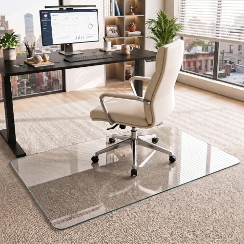 30"x48" Tempered Glass Office Chair Mat for Carpet & Hardwood Floor | 1/5" Thick Clear Floor Protector Desk Chair Mat with Rounded and Polished Edges, Resist Scratching, Cracking, Curling - size: 30"x48"